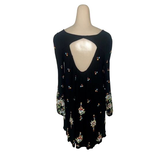 Free People Embroidered Oxford Swing Dress Tunic Black Small Floral Bohemian EUC - Picture 7 of 10